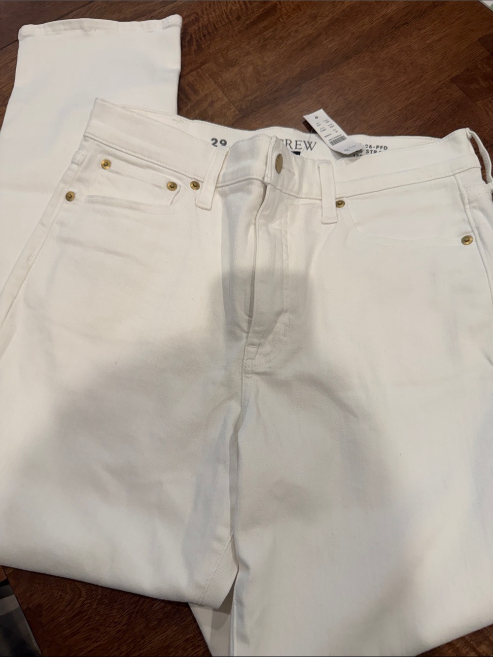 J. Crew White Straight-Leg Jeans with Gold Rivets
